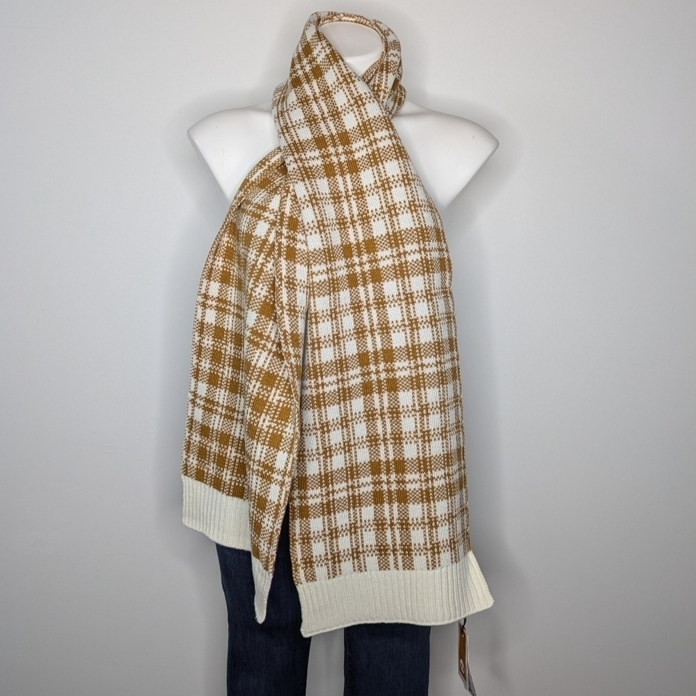 NWT Timberland white tan plaid fall winter scarf OS
